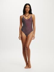 ブラウン - Cotton On 細ストラップ Vネックワンピース水着（チーキーカット） - 画像 3 / 4