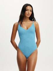 ブルー - Cotton On 細ストラップ Vネックワンピース水着（チーキーカット） - 画像 1 / 3