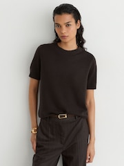 Reiss Grape Burgundy Stevie 100% Cashmere Crew-Neck T-Shirt - Image 1 of 6