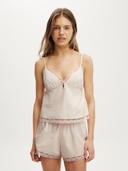 Cotton On Pink Cotton Soft Lace Trim Shorts & Keyhole Cami Set - Image 1 of 5