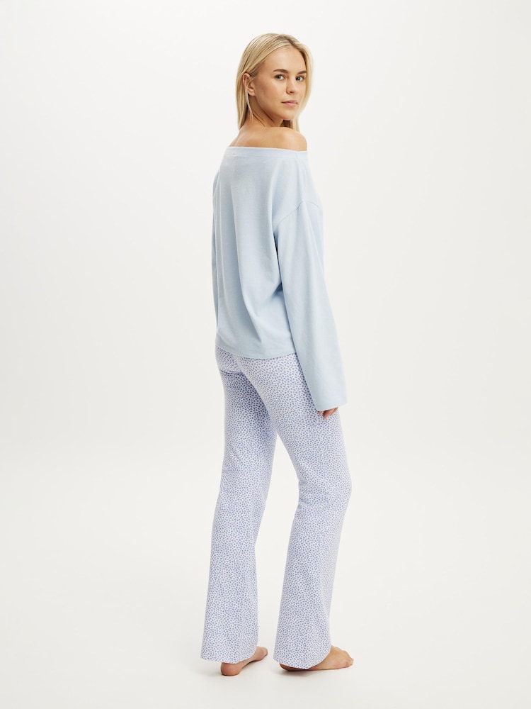Cotton On Blue Dreamy Soft Flare Pant & Boatneck Long Sleeve Set - Image 2 of 3