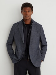 Reiss Navy Kyle Check Single-Breasted Blazer with Gilet Insert Tailored-Fit - Image 1 of 8