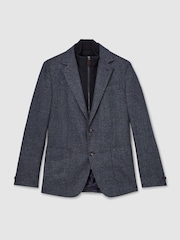 Reiss Navy Kyle Check Single-Breasted Blazer with Gilet Insert Tailored-Fit - Image 2 of 8