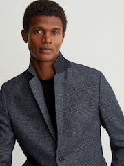 Reiss Navy Kyle Check Single-Breasted Blazer with Gilet Insert Tailored-Fit - Image 3 of 8