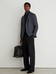Reiss Navy Kyle Check Single-Breasted Blazer with Gilet Insert Tailored-Fit - Image 4 of 8