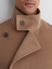 Reiss Camel Brown Selation Wool-Blend Blindseam Belted Overcoat - Image 3 of 7