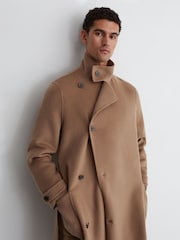Reiss Camel Brown Selation Wool-Blend Blindseam Belted Overcoat - Image 4 of 7