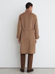 Reiss Camel Brown Selation Wool-Blend Blindseam Belted Overcoat - Image 5 of 7