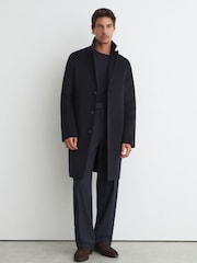 Reiss Navy Knight Wool-Blend Single-Breasted Epsom Coat - Image 1 of 7