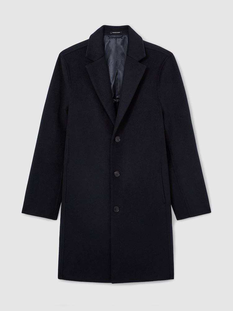 Reiss Navy Knight Wool-Blend Single-Breasted Epsom Coat - Image 2 of 7 Reiss Navy Knight Wool-Blend Single-Breasted Epsom Coat - Image 2 of 7