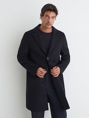 Reiss Navy Knight Wool-Blend Single-Breasted Epsom Coat - Image 3 of 7