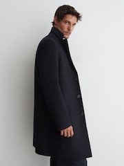 Reiss Navy Knight Wool-Blend Single-Breasted Epsom Coat - Image 6 of 7