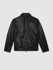Reiss Black Strader Leather Zip-Through Jacket - Image 2 of 6