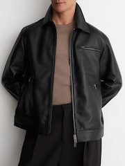 Reiss Black Strader Leather Zip-Through Jacket - Image 3 of 6