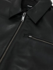 Reiss Black Strader Leather Zip-Through Jacket - Image 6 of 6