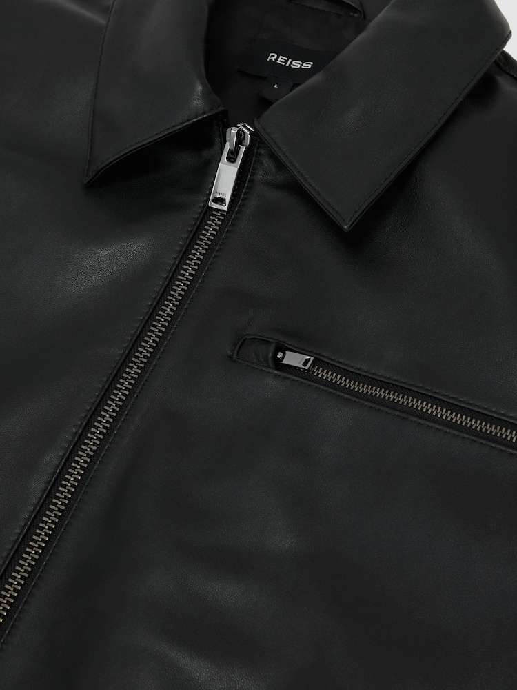 Reiss Black Strader Leather Zip-Through Jacket - Image 6 of 6