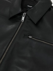 أسود - سترة جلد Strader بسحَّاب كامل من Reiss - Image 7 of 7
