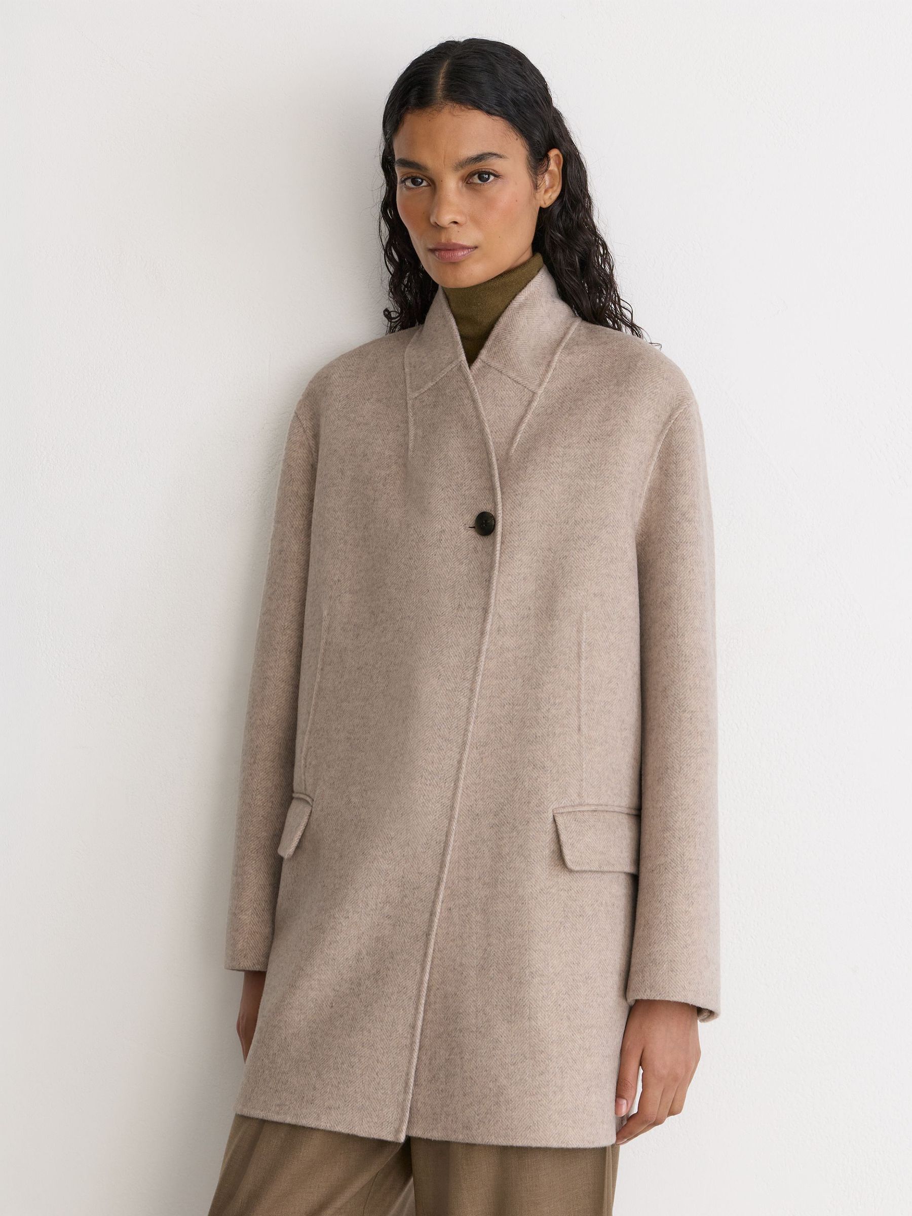 Reiss Neutral Jett Wool-blend Collarless Blind-seam Short Coat