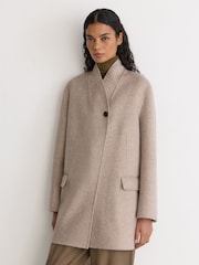 Manteau court Reiss Jett en laine mélangée sans col et coutures invisibles - Image 1 de 9
