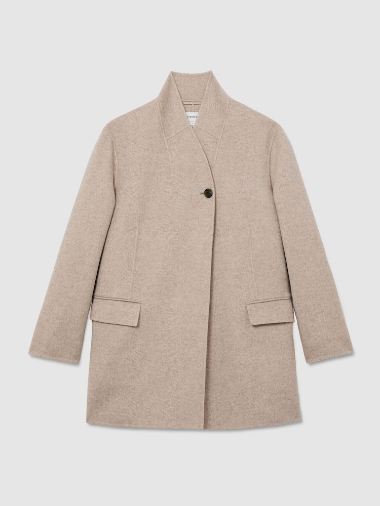 Manteau court Reiss Jett en laine mélangée sans col et coutures invisibles - Image 2 de 9