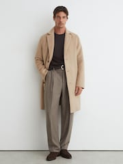 Reiss Oatmeal Knight Wool-Blend Single-Breasted Epsom Coat - Image 1 of 8