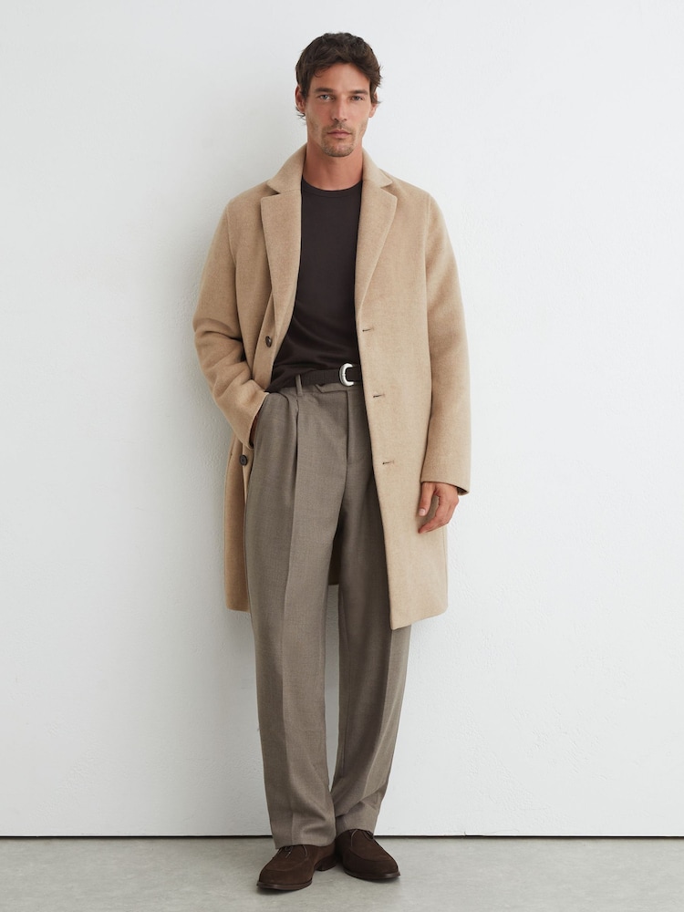 Reiss Oatmeal Knight Wool-Blend Single-Breasted Epsom Coat - Image 1 of 8 Reiss Oatmeal Knight Wool-Blend Single-Breasted Epsom Coat - Image 1 of 8