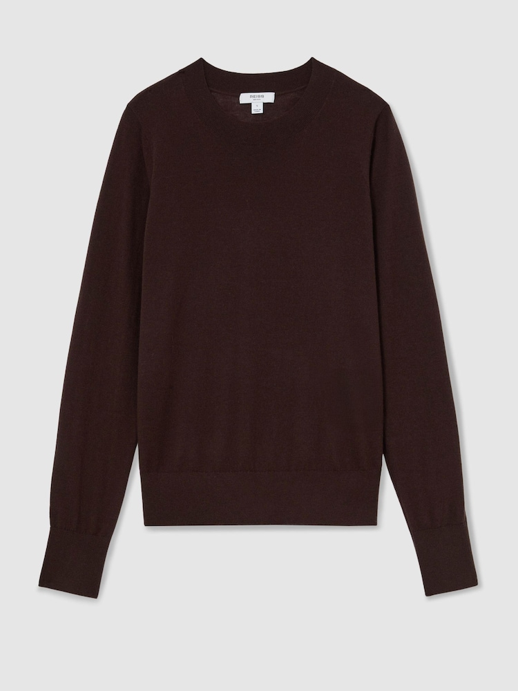 Reiss Grape Burgundy Sadie Merino Wool Crew-Neck Jumper - Image 2 of 6 Reiss Grape Burgundy Sadie Merino Wool Crew-Neck Jumper - Image 2 of 6