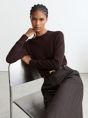 Reiss Grape Burgundy Sadie Merino Wool Crew-Neck Jumper - Image 4 of 6
