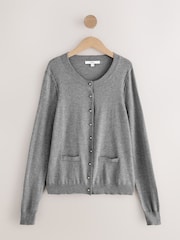 Grey Soft Touch Cotton Rich Crew Neck Cardigan - Image 1 of 7