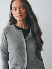 Grey Soft Touch Cotton Rich Crew Neck Cardigan - Image 4 of 7
