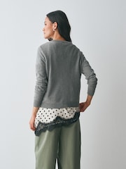 Grey Soft Touch Cotton Rich Crew Neck Cardigan - Image 5 of 7