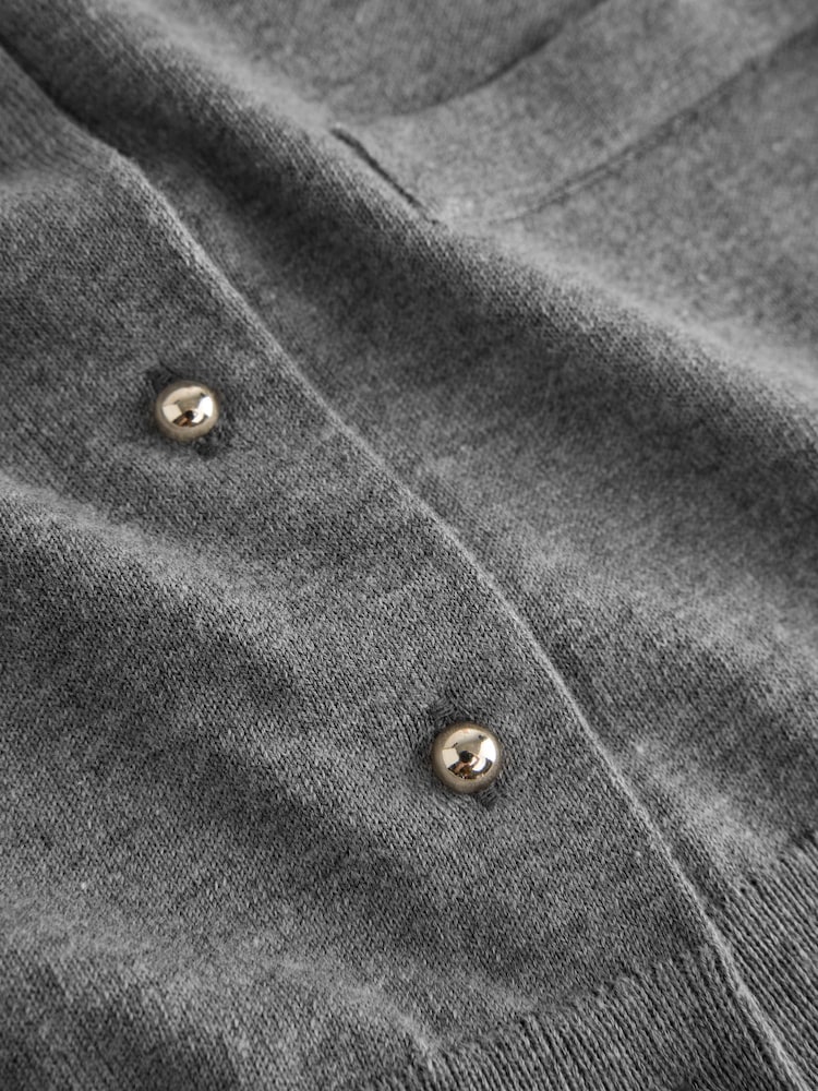 Grey Soft Touch Cotton Rich Crew Neck Cardigan - Image 7 of 7 Grey Soft Touch Cotton Rich Crew Neck Cardigan - Image 7 of 7