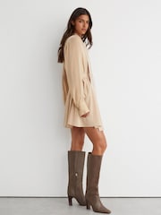 Reiss Taupe Anya Leather Block-Heel Knee-High Boots - Image 1 of 6