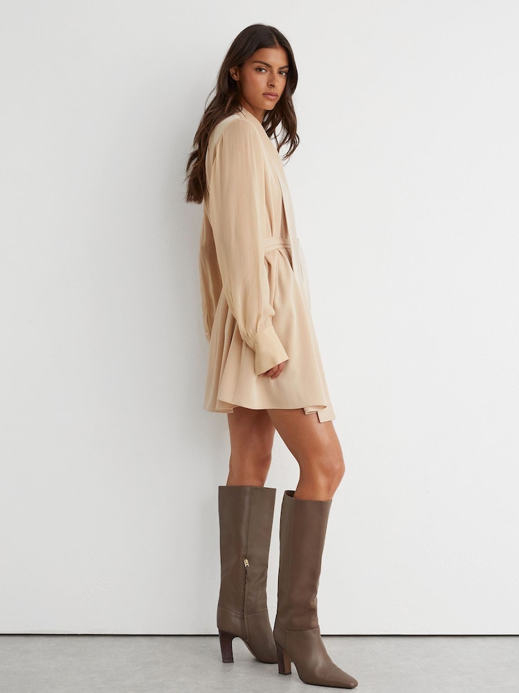 Reiss Taupe Anya Leather Block-Heel Knee-High Boots - Image 1 of 6 Reiss Taupe Anya Leather Block-Heel Knee-High Boots - Image 1 of 6