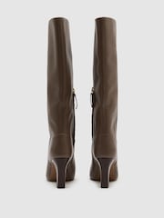 Reiss Taupe Anya Leather Block-Heel Knee-High Boots - Image 5 of 6