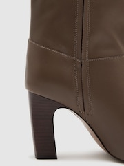 Reiss Taupe Anya Leather Block-Heel Knee-High Boots - Image 6 of 6