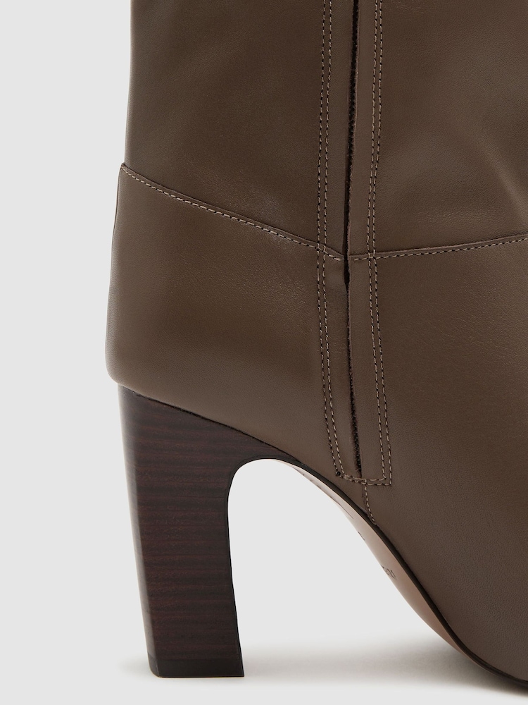 Reiss Taupe Anya Leather Block-Heel Knee-High Boots - Image 6 of 6 Reiss Taupe Anya Leather Block-Heel Knee-High Boots - Image 6 of 6