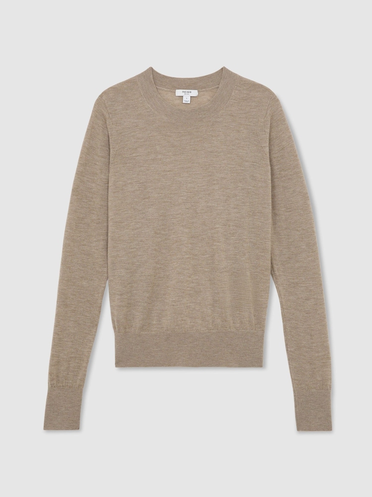 Reiss Neutral Sadie Merino Wool Crew-Neck Jumper - Image 2 of 6 Reiss Neutral Sadie Merino Wool Crew-Neck Jumper - Image 2 of 6