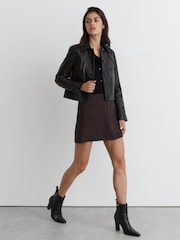 Reiss Black Blakely Leather Chisel-Toe Block-Heel Ankle Boots - Image 1 of 5
