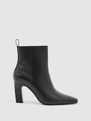 Reiss Black Blakely Leather Chisel-Toe Block-Heel Ankle Boots - Image 2 of 5