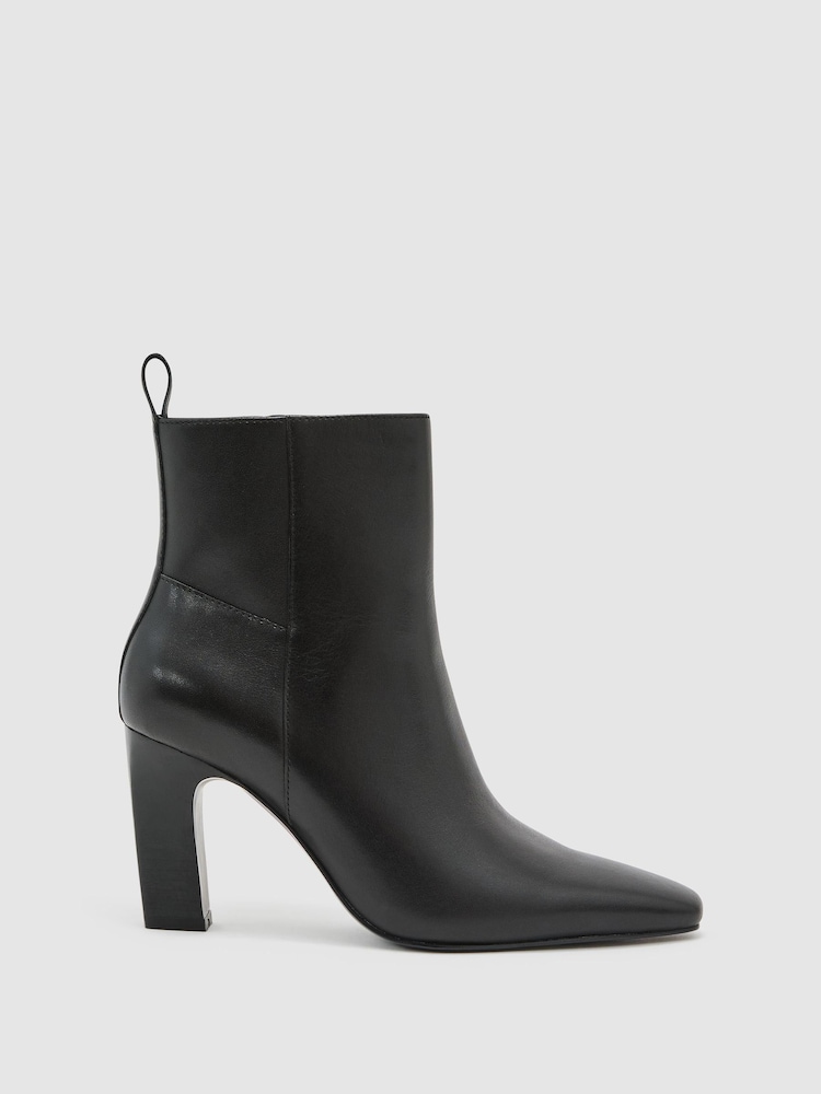 Reiss Black Blakely Leather Chisel-Toe Block-Heel Ankle Boots - Image 2 of 5 Reiss Black Blakely Leather Chisel-Toe Block-Heel Ankle Boots - Image 2 of 5