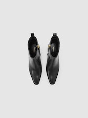 Reiss Black Blakely Leather Chisel-Toe Block-Heel Ankle Boots - Image 3 of 5