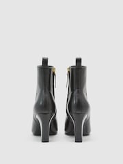 Reiss Black Blakely Leather Chisel-Toe Block-Heel Ankle Boots - Image 4 of 5