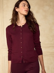 Burgundy Red Soft Touch Cotton Rich Crew Neck Cardigan - Image 2 of 4