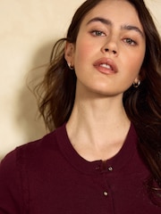 Burgundy Red Soft Touch Cotton Rich Crew Neck Cardigan - Image 4 of 4