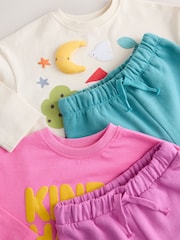 وردي وبيج فاتح بتصميم أرنب مبطن - Long Sleeve & Wide Leg Trousers Set 2 Pack (3mths-7yrs) - صورة 11 من 12