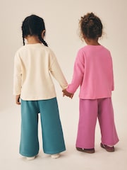 وردي وبيج فاتح بتصميم أرنب مبطن - Long Sleeve & Wide Leg Trousers Set 2 Pack (3mths-7yrs) - صورة 4 من 12