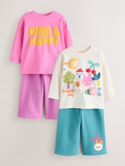 وردي وبيج فاتح بتصميم أرنب مبطن - Long Sleeve & Wide Leg Trousers Set 2 Pack (3mths-7yrs) - صورة 6 من 12
