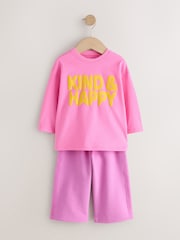 وردي وبيج فاتح بتصميم أرنب مبطن - Long Sleeve & Wide Leg Trousers Set 2 Pack (3mths-7yrs) - صورة 8 من 12