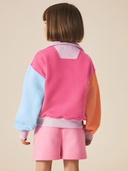 Little Bird by Jools Oliver Rainbow Colourblock 1/4 Zip Sweat Top and Short 2 Piece Set - Image 3 of 13